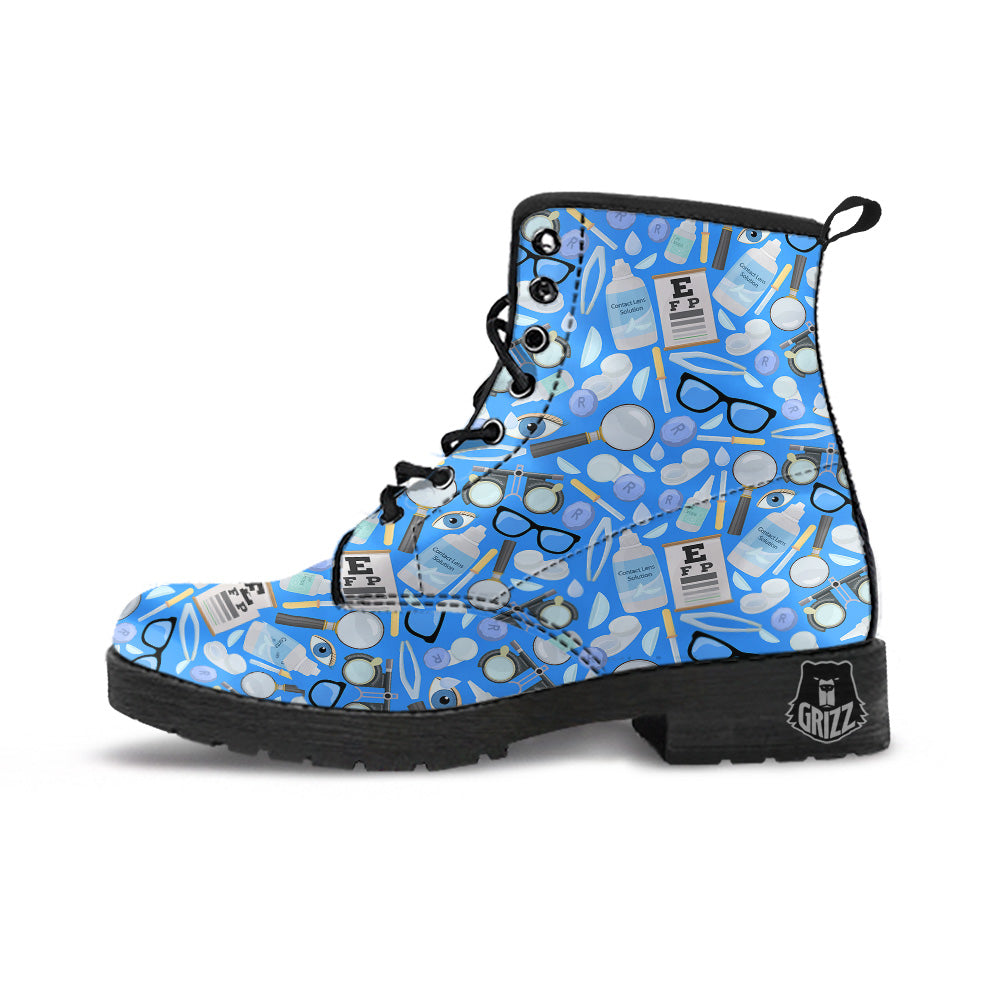 Medical Optometry Accessory Blue Print Pattern Leather Boots-grizzshop