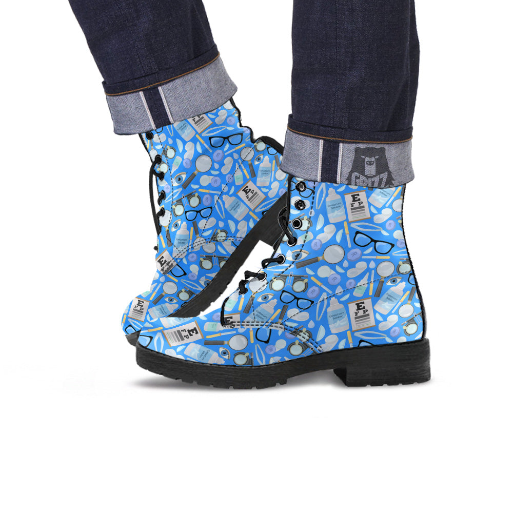 Medical Optometry Accessory Blue Print Pattern Leather Boots-grizzshop