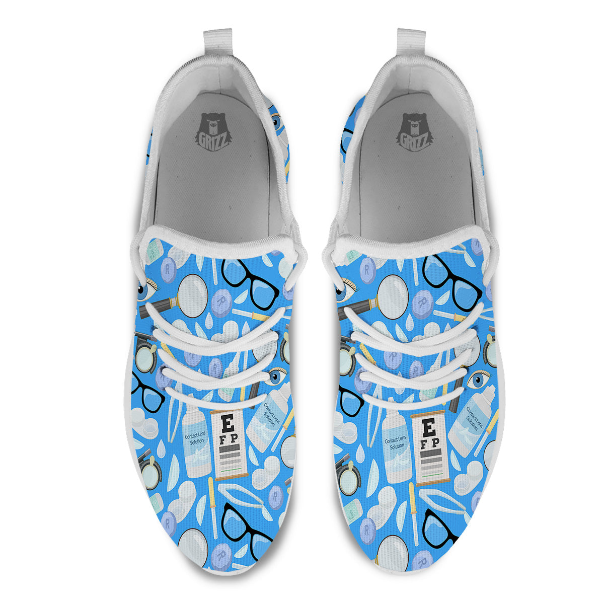 Medical Optometry Accessory Blue Print Pattern White Athletic Shoes-grizzshop