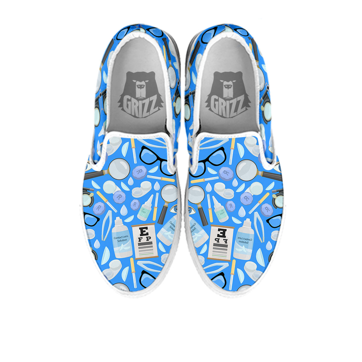 Medical Optometry Accessory Blue Print Pattern White Slip On Shoes-grizzshop