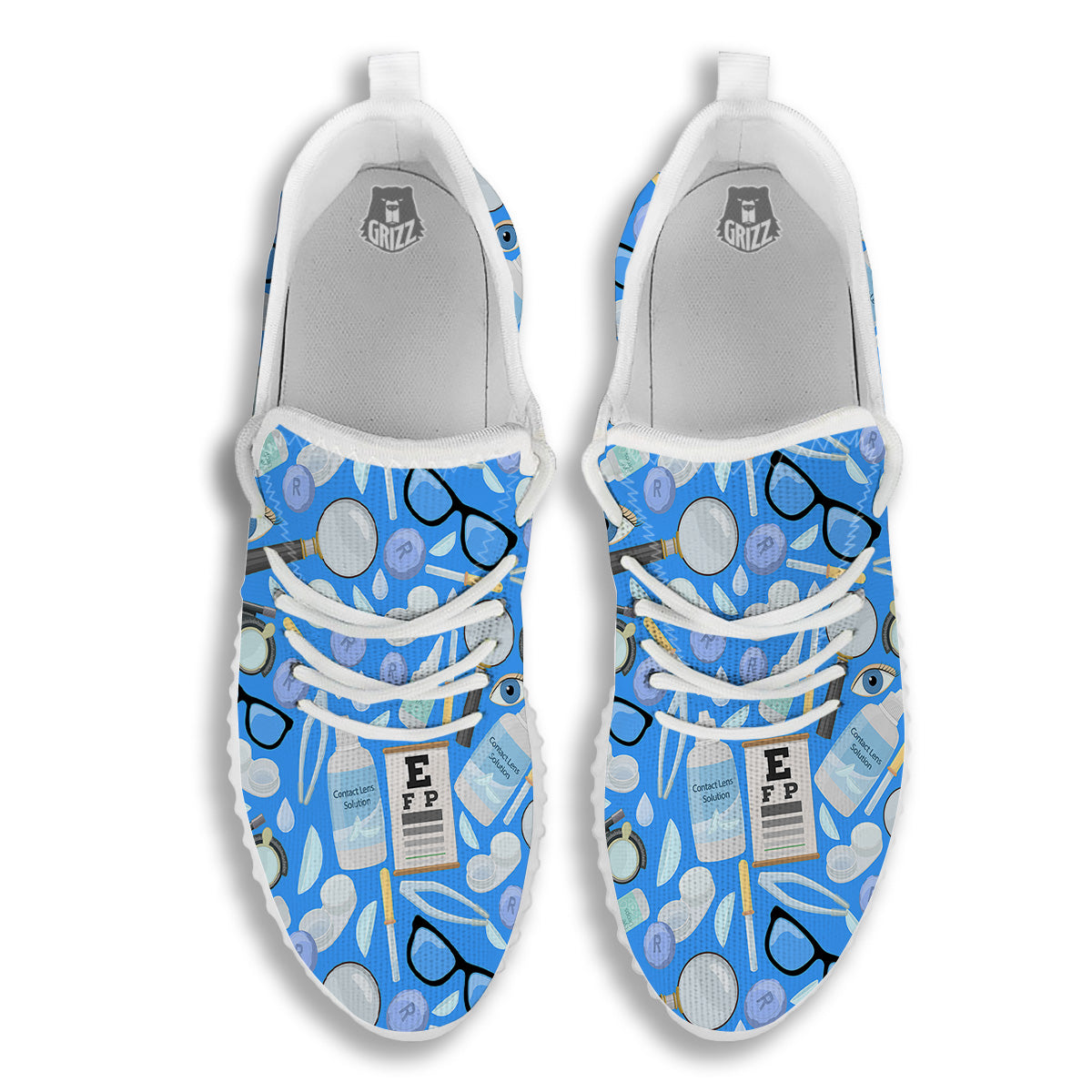 Medical Optometry Accessory Blue Print Pattern White Walking Shoes-grizzshop