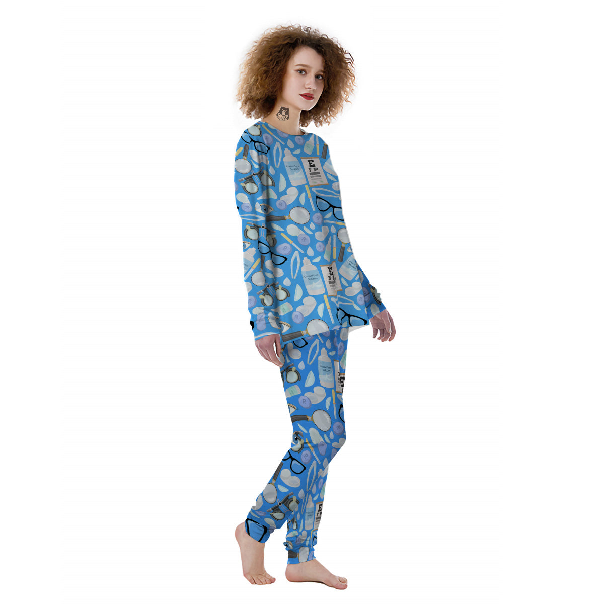 Medical Optometry Accessory Blue Print Pattern Women's Pajamas-grizzshop