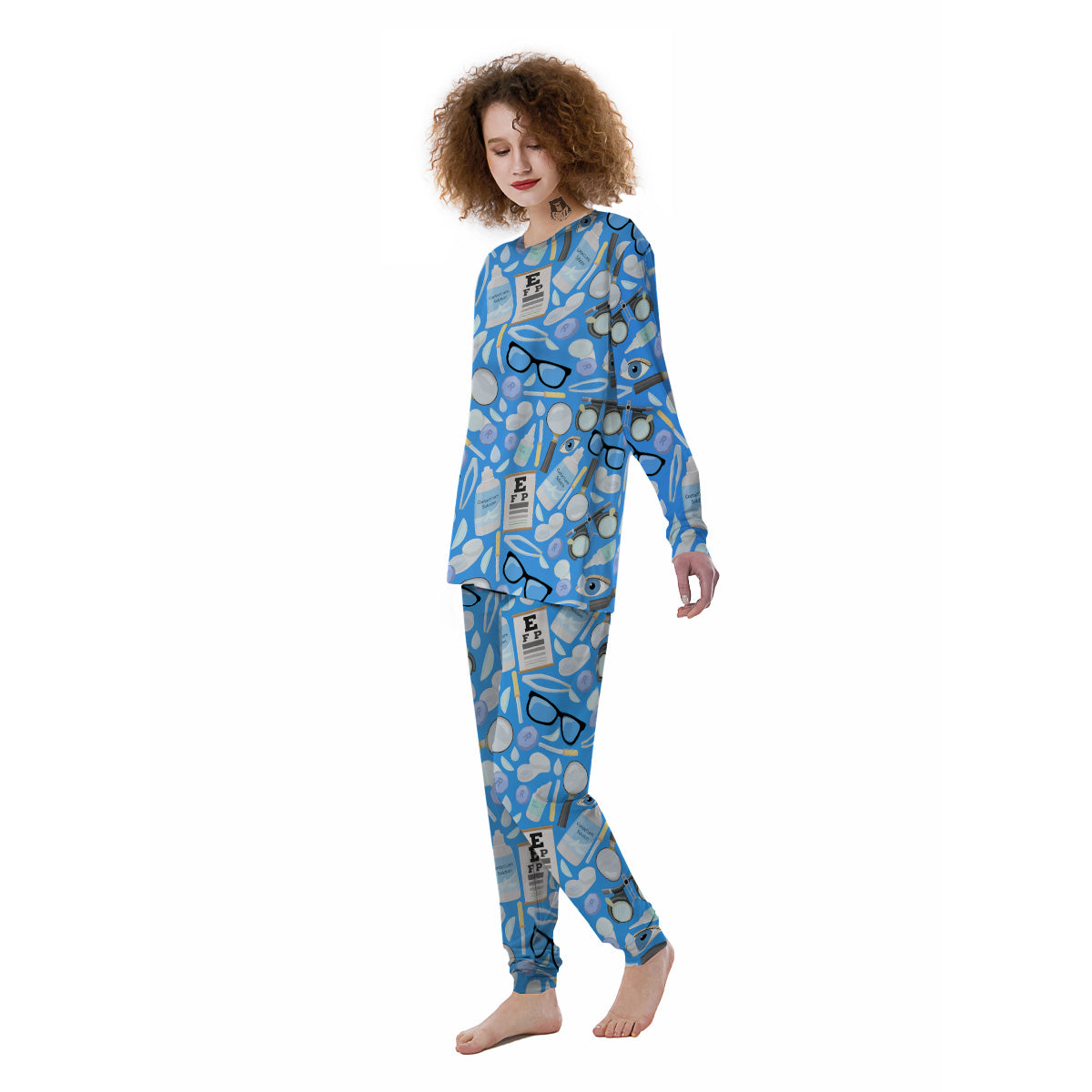 Medical Optometry Accessory Blue Print Pattern Women's Pajamas-grizzshop