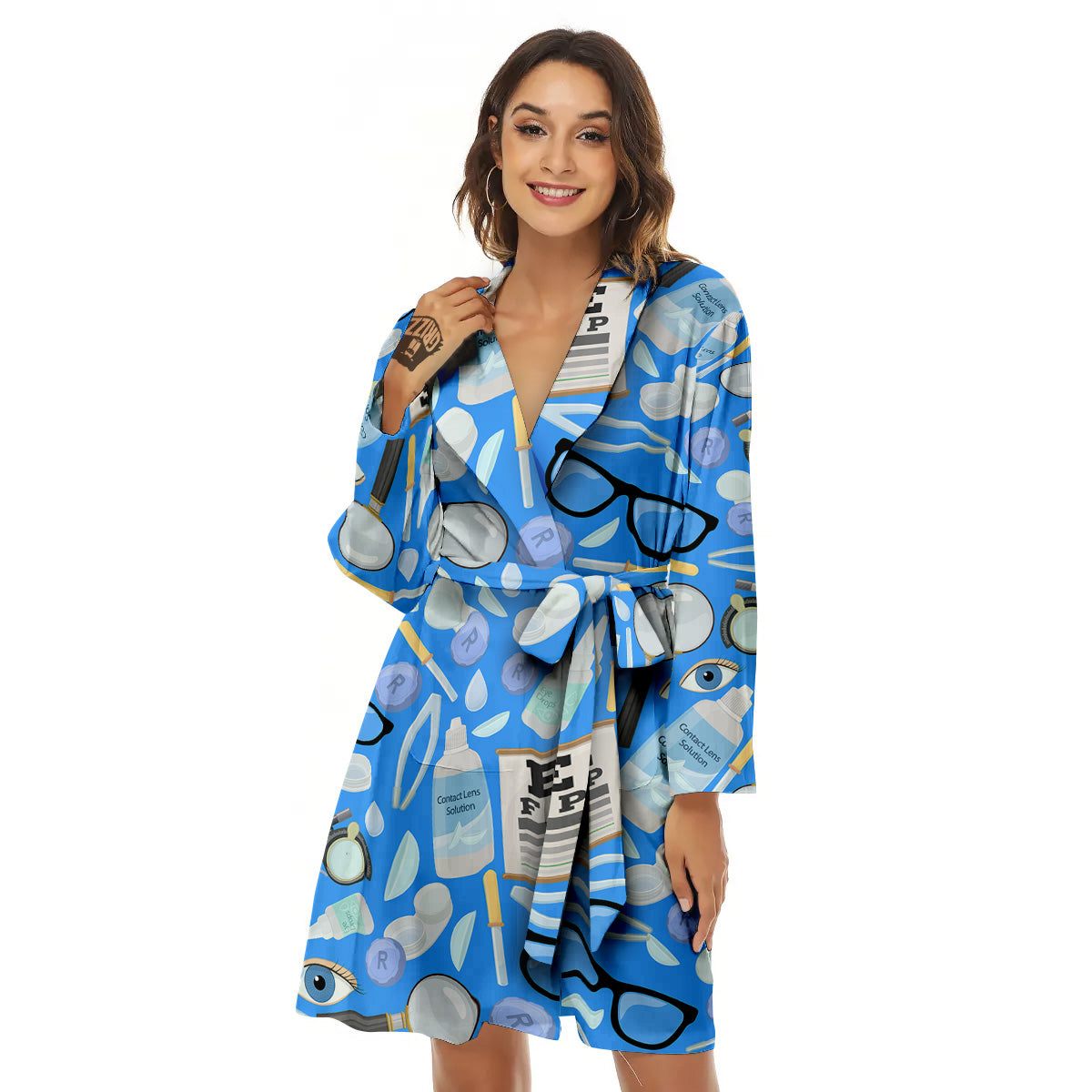 Medical Optometry Accessory Blue Print Pattern Women's Robe-grizzshop