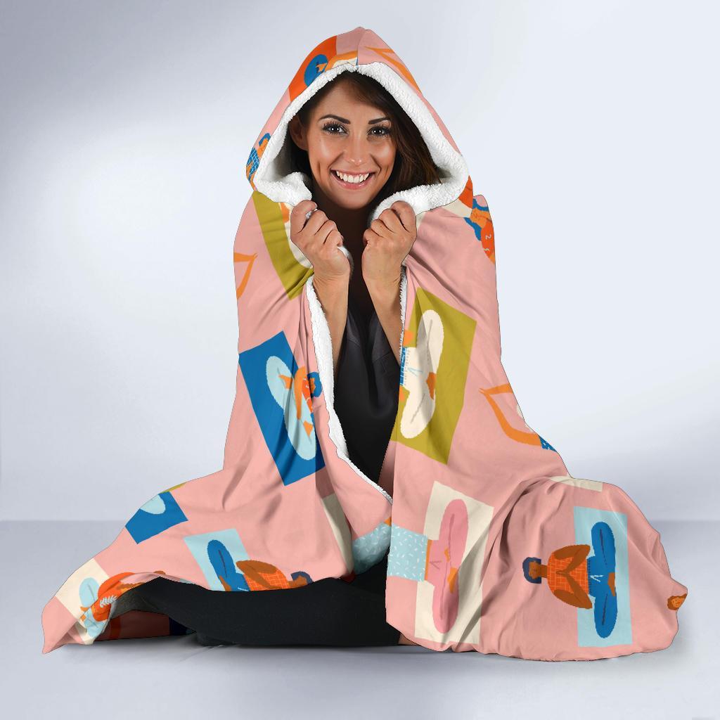 Meditation Yoga Pattern Print Hooded Blanket-grizzshop