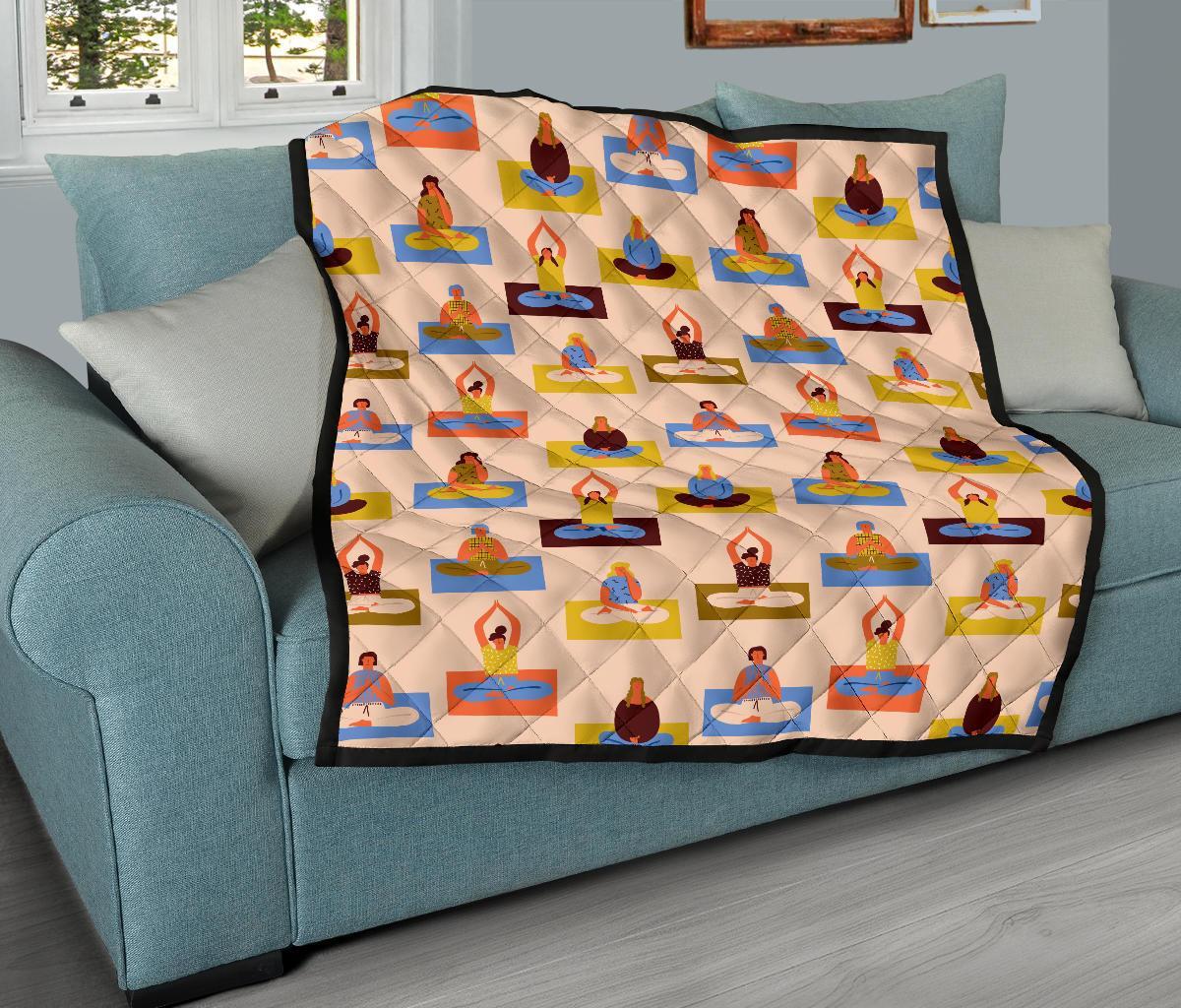 Meditation Yoga Print Pattern Quilt-grizzshop