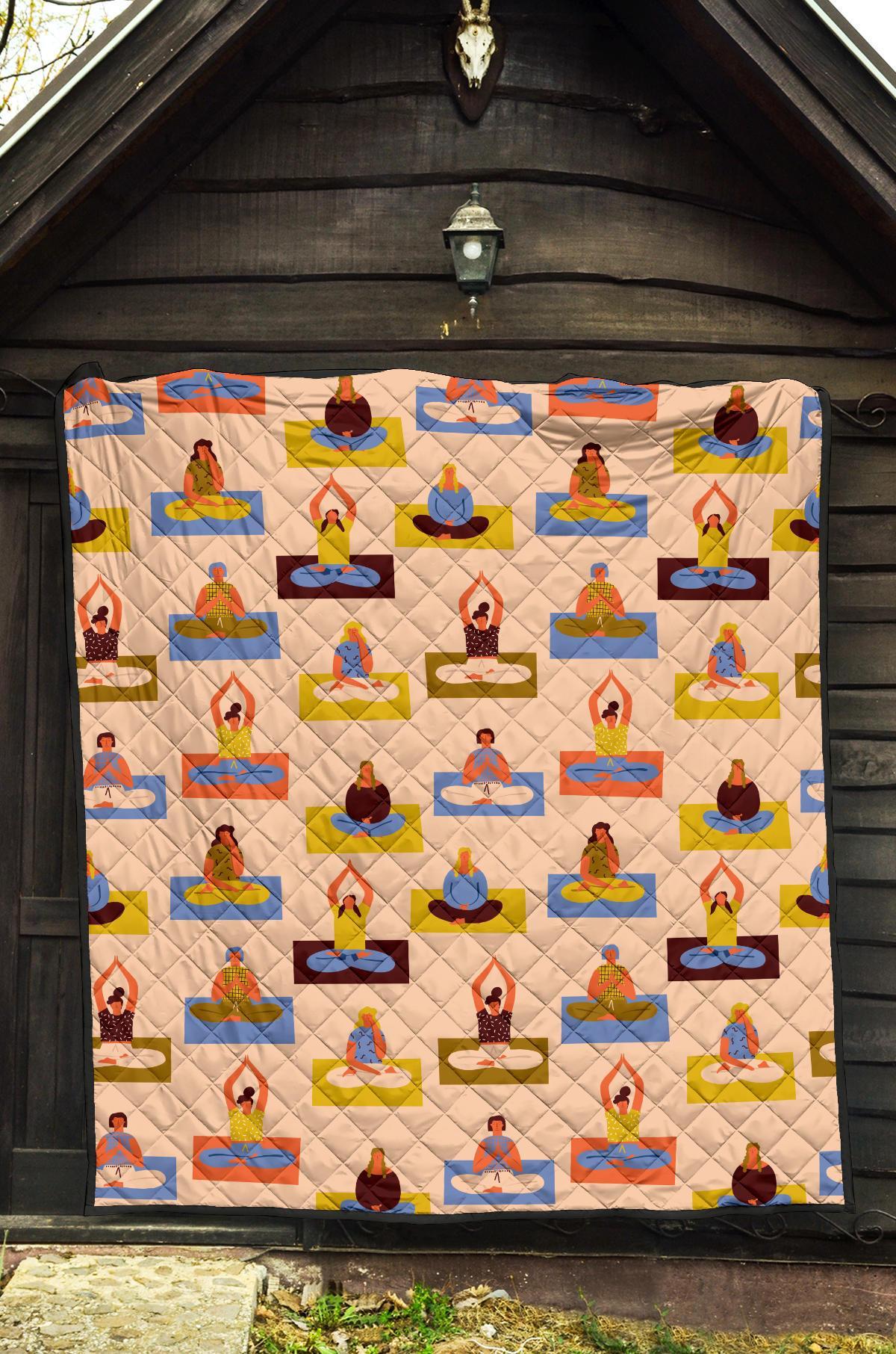 Meditation Yoga Print Pattern Quilt-grizzshop
