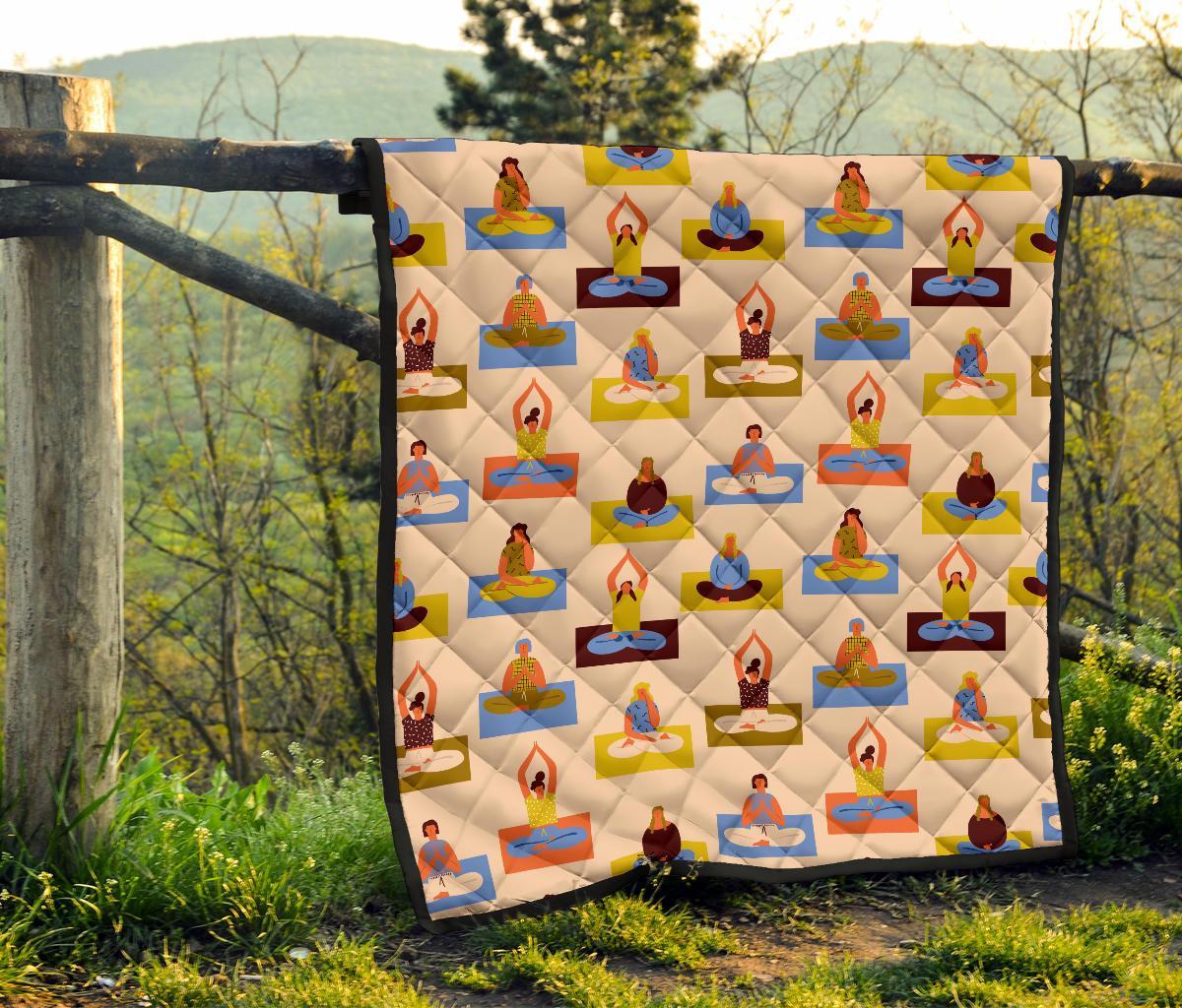 Meditation Yoga Print Pattern Quilt-grizzshop