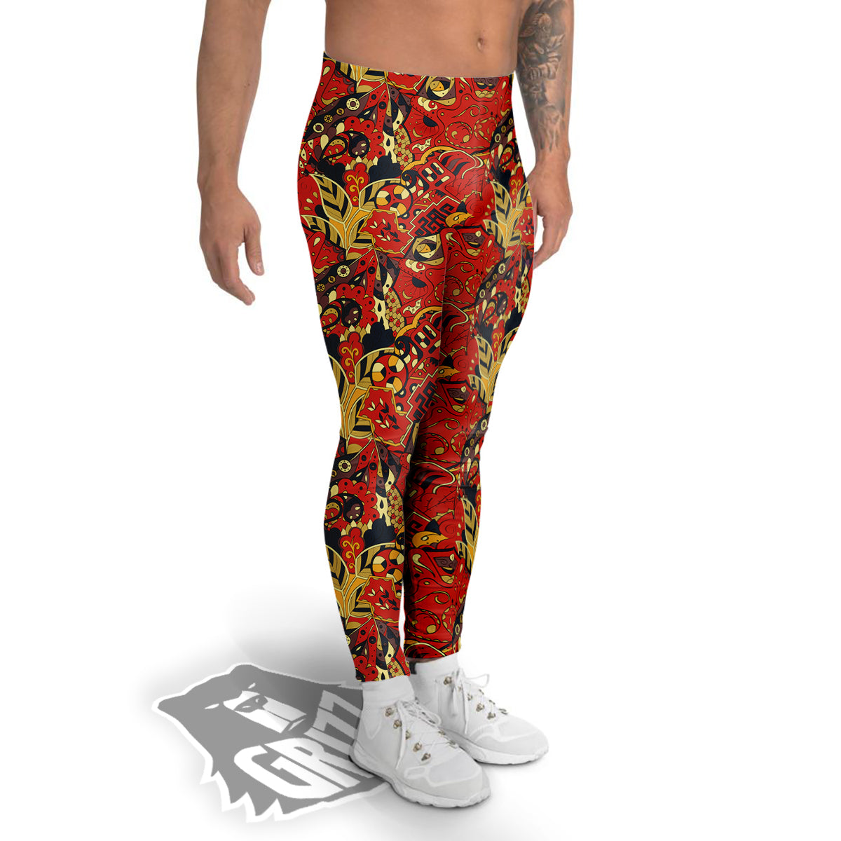 Mehndi Ethnic Doodle Print Pattern Men's Leggings-grizzshop