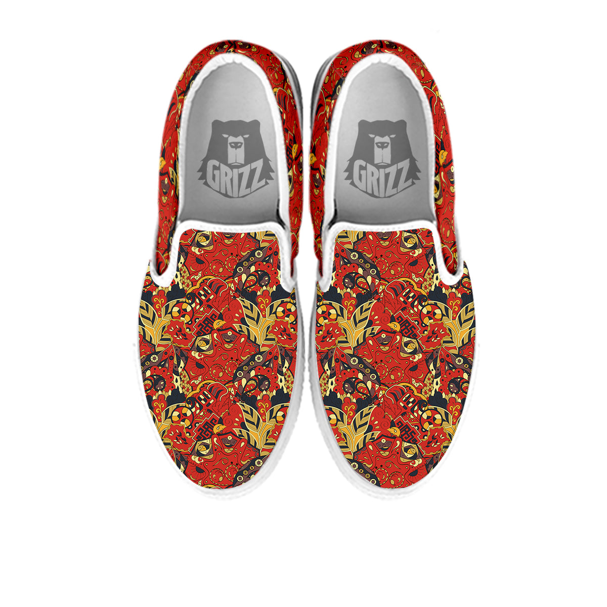 Mehndi Ethnic Doodle Print Pattern White Slip On Shoes-grizzshop