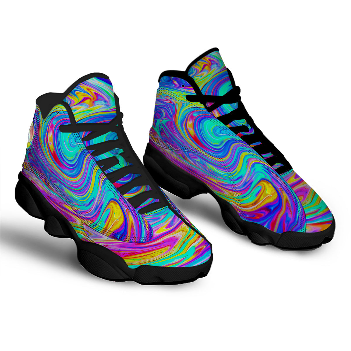 Melt Acid Colorful Print Black Basketball Shoes-grizzshop