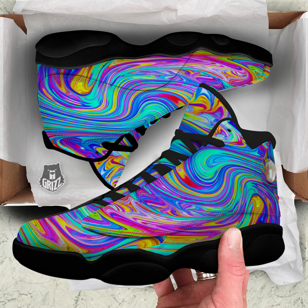 Melt Acid Colorful Print Black Basketball Shoes-grizzshop