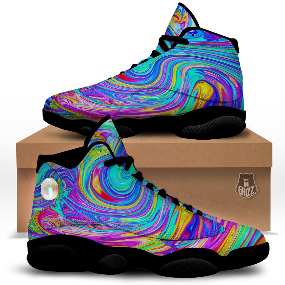 Melt Acid Colorful Print Black Basketball Shoes-grizzshop