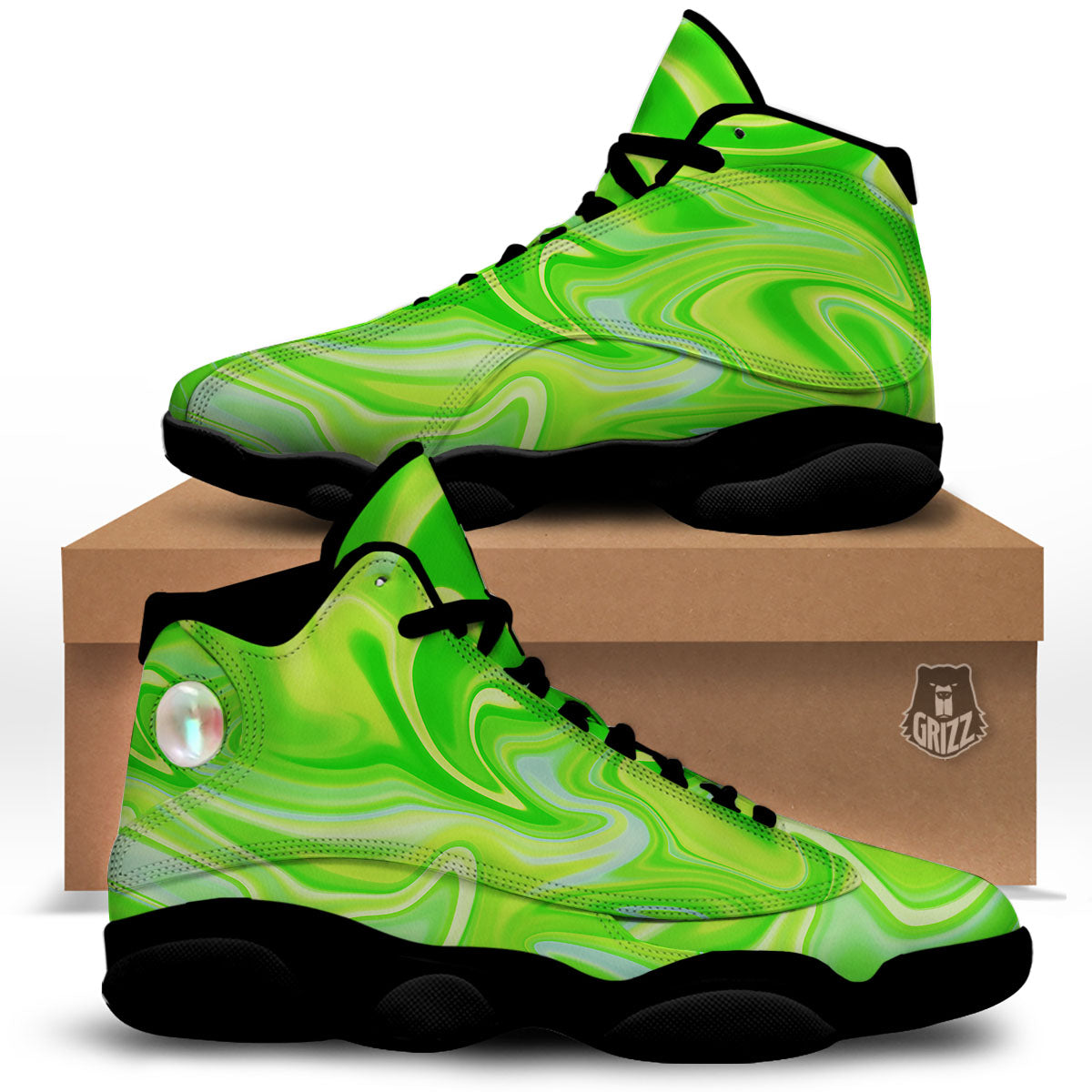 Melt Acid Green Print Black Basketball Shoes-grizzshop