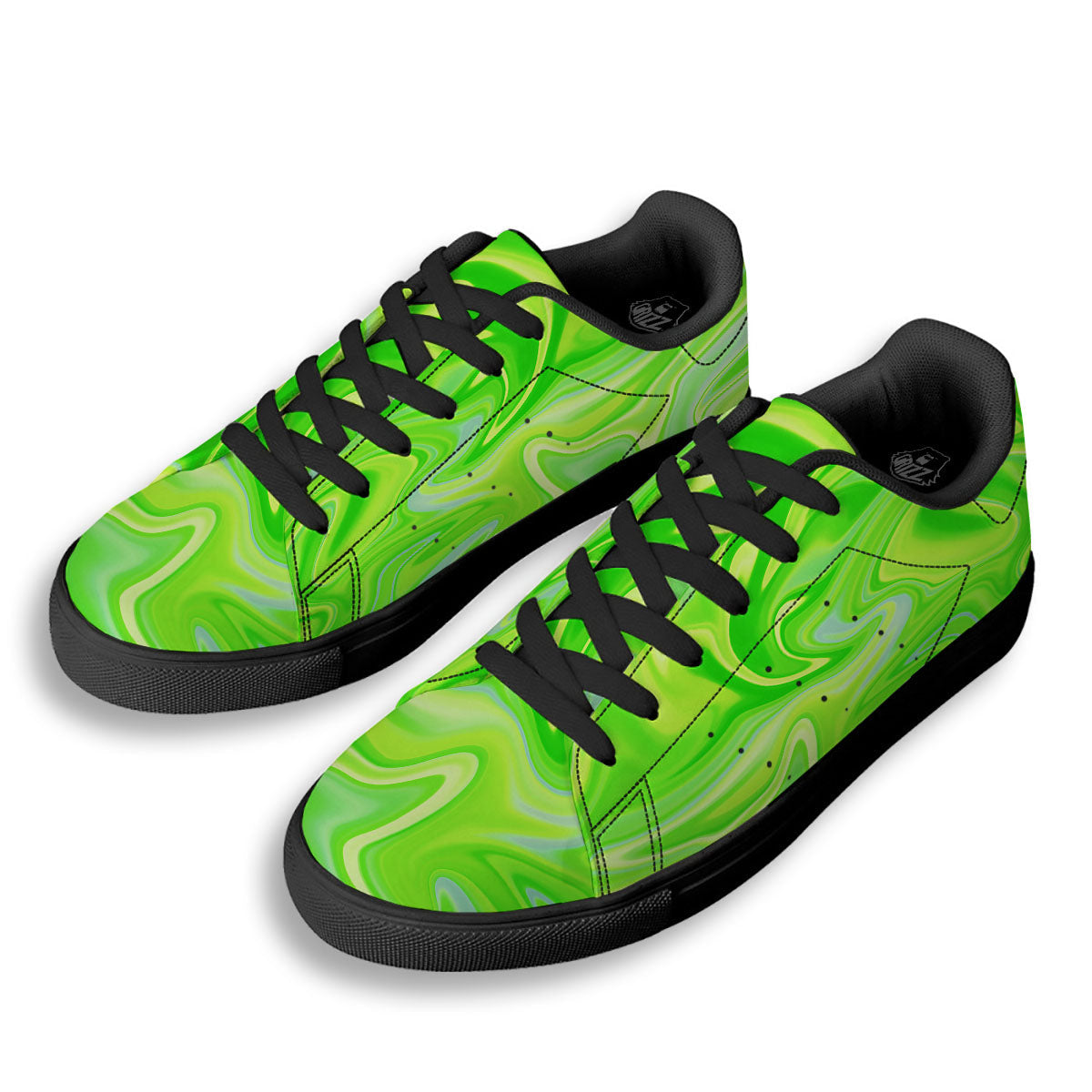 Melt Acid Green Print Black Low Top Sneakers-grizzshop