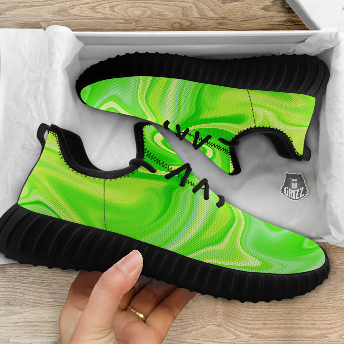 Melt Acid Green Print Black Walking Shoes-grizzshop