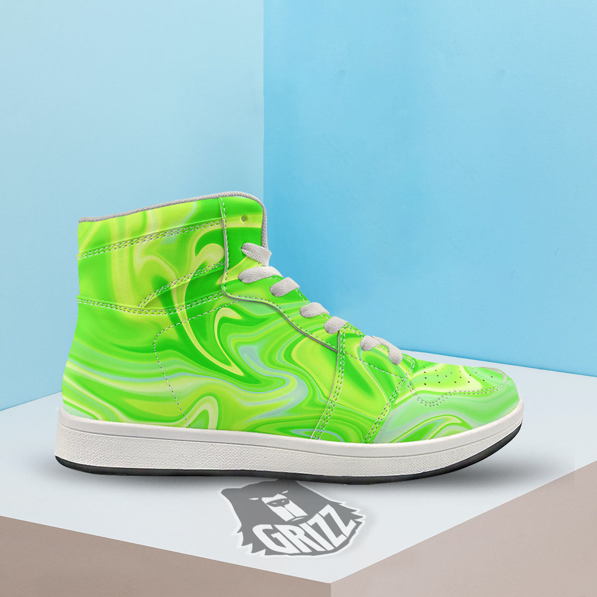 Melt Acid Green Print High Top Sneakers-grizzshop