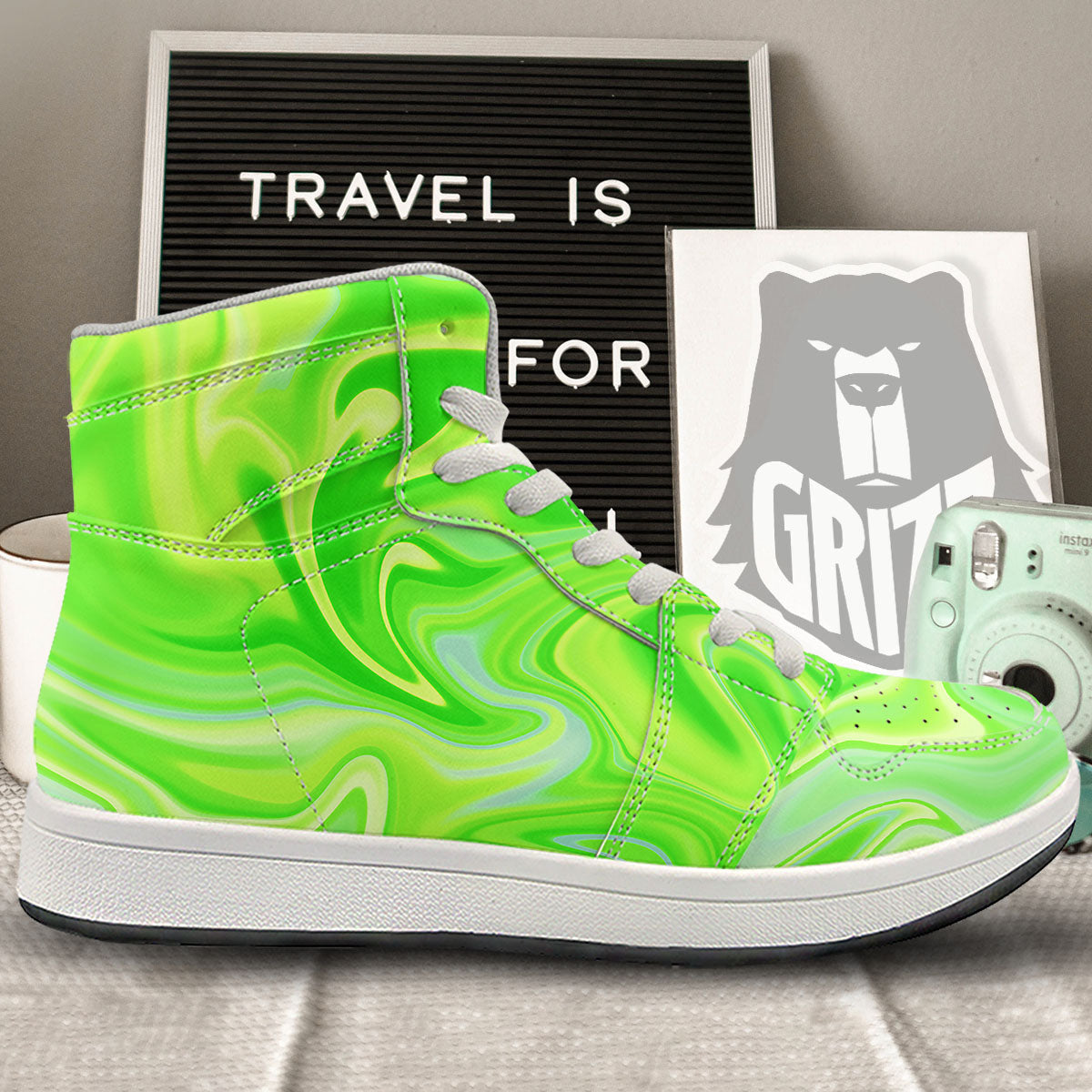 Melt Acid Green Print High Top Sneakers-grizzshop
