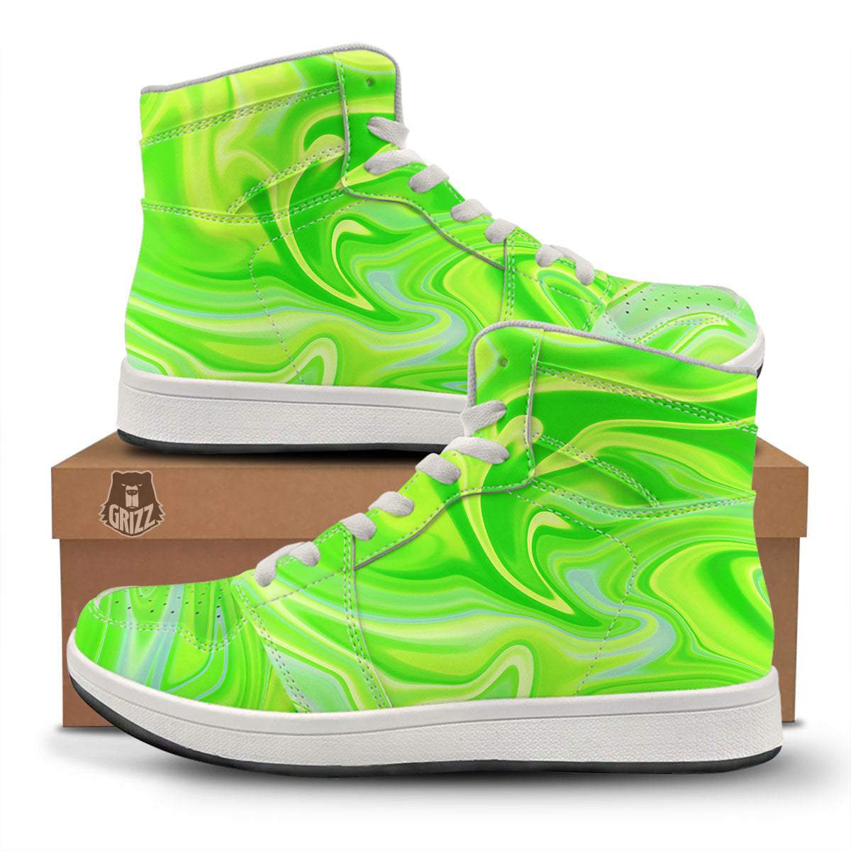 Melt Acid Green Print High Top Sneakers-grizzshop