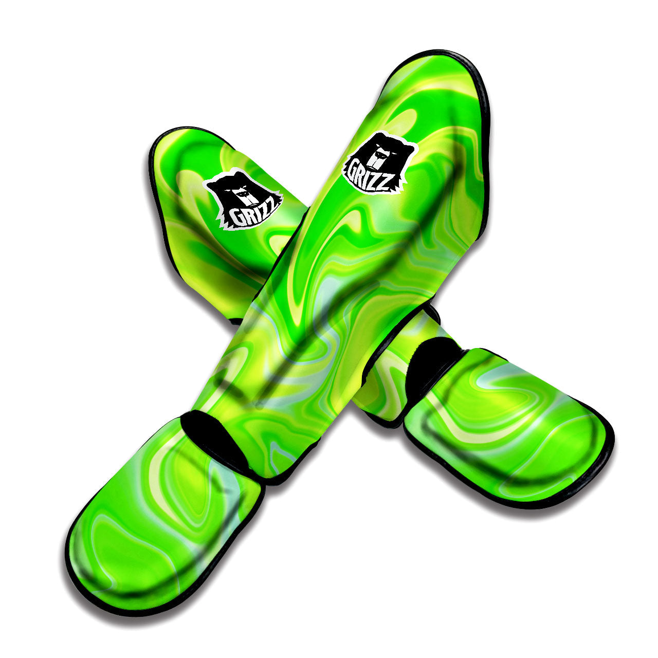 Melt Acid Green Print Muay Thai Shin Guards-grizzshop