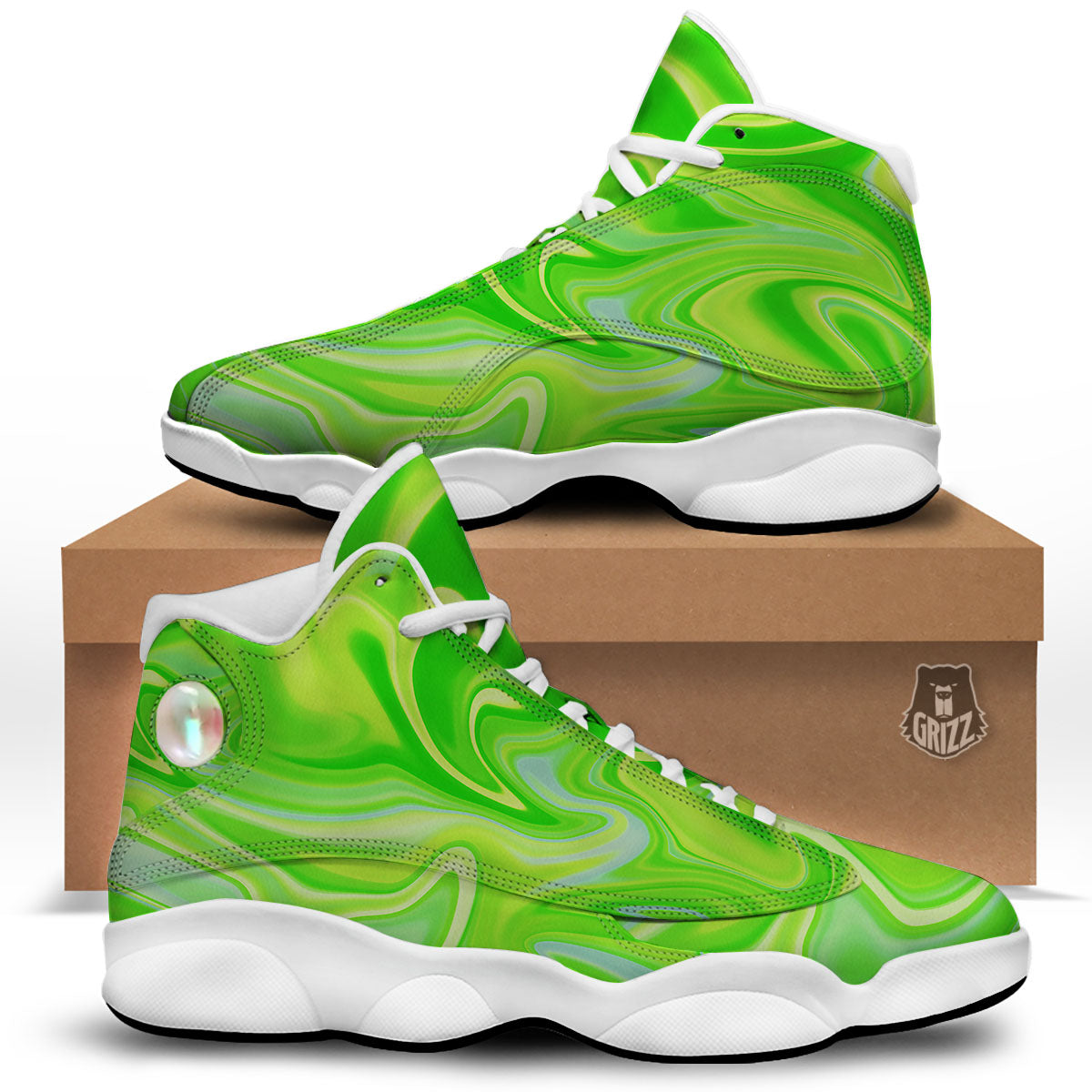 Melt Acid Green Print White Basketball Shoes-grizzshop