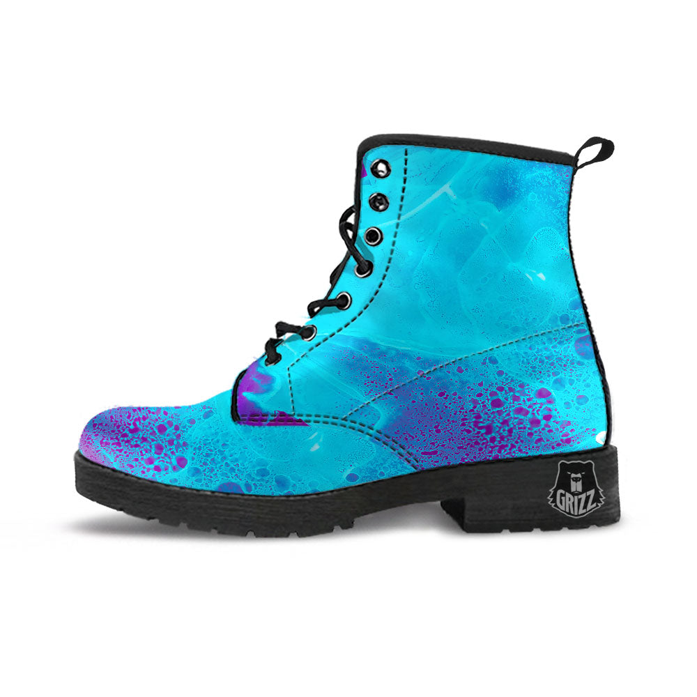 Melt Acid Turquoise Print Leather Boots-grizzshop