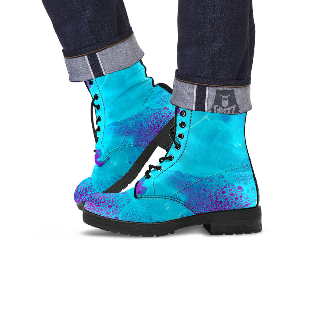 Melt Acid Turquoise Print Leather Boots-grizzshop