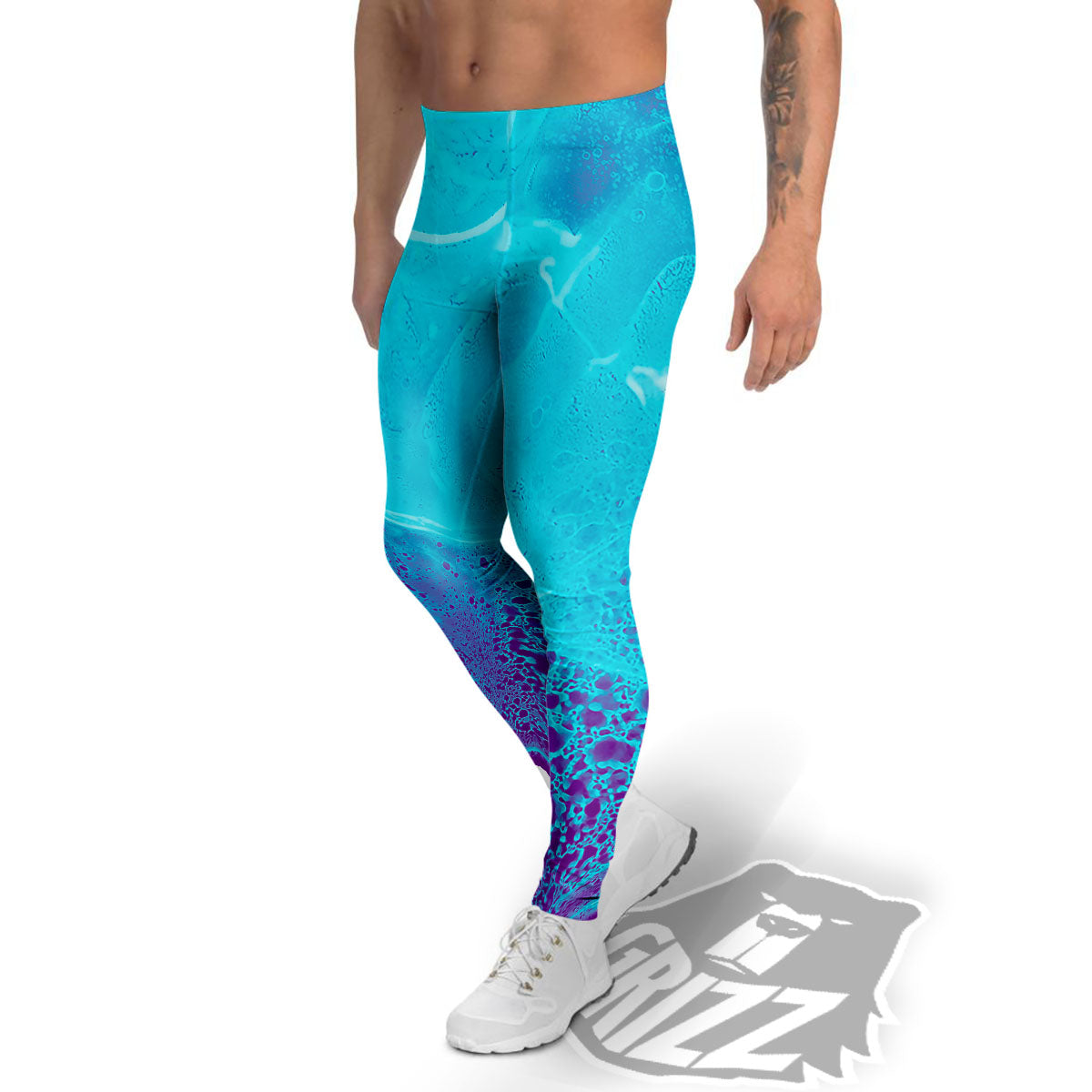 Melt Acid Turquoise Print Men's Leggings-grizzshop