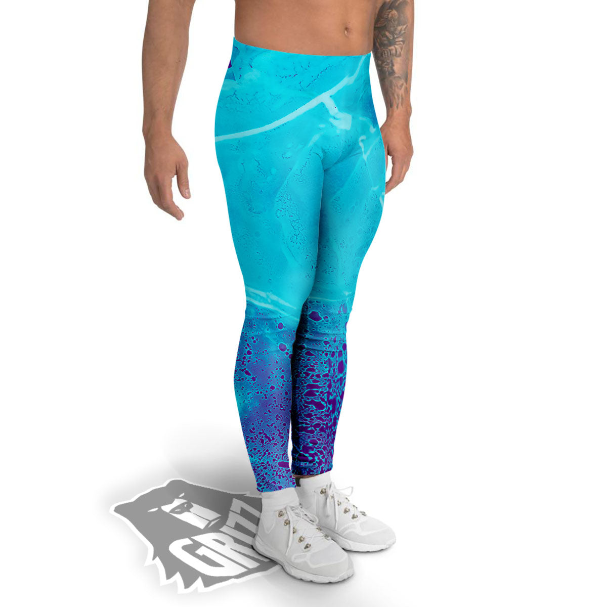 Melt Acid Turquoise Print Men's Leggings-grizzshop