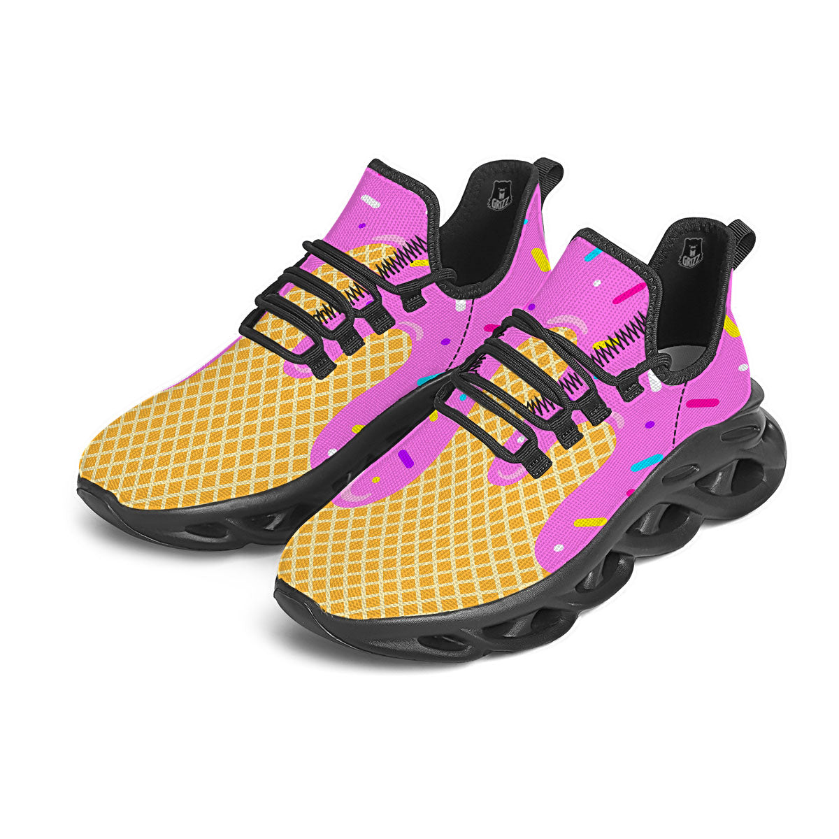 Melted Ice Cream Pink Print Black Running Shoes-grizzshop