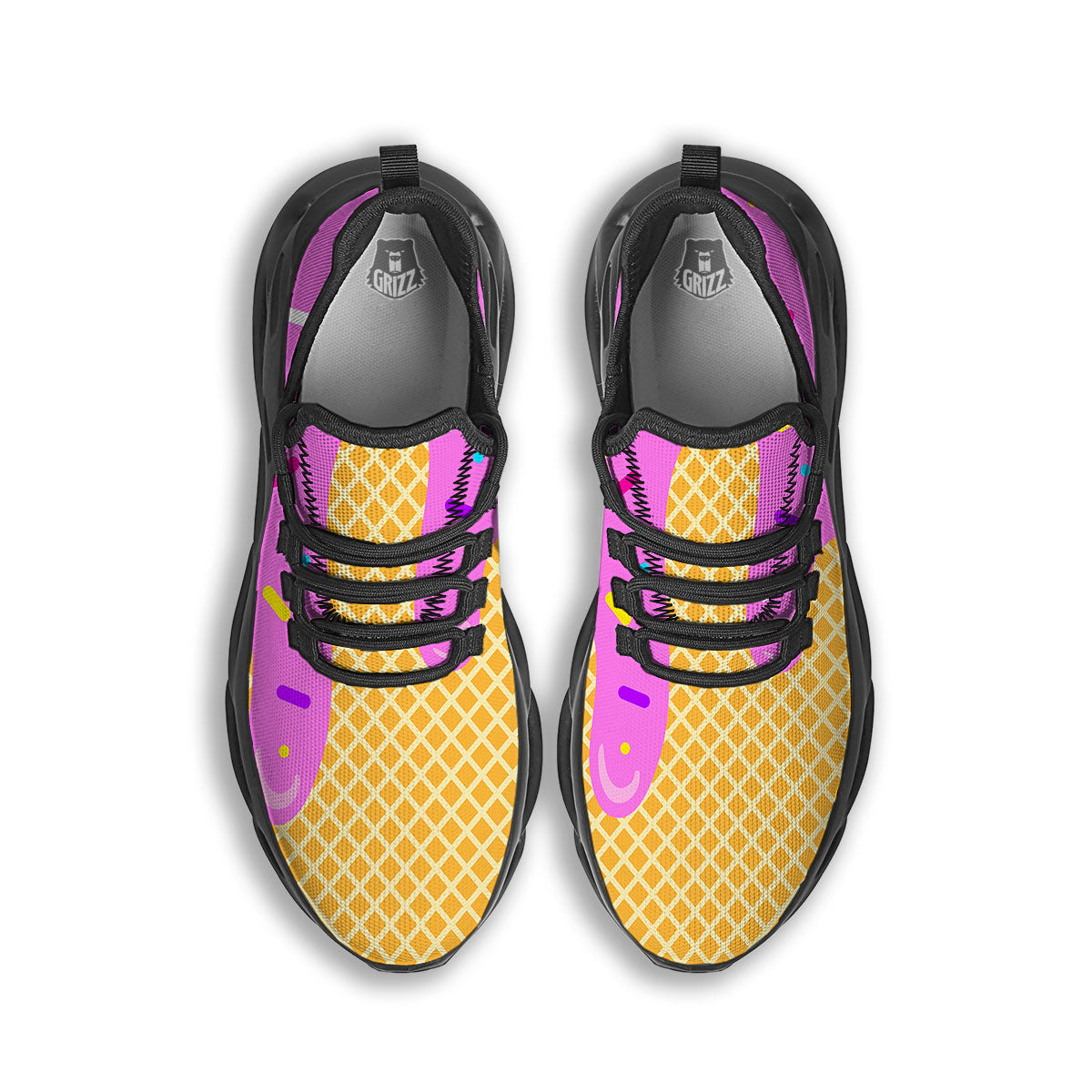 Melted Ice Cream Pink Print Black Running Shoes-grizzshop