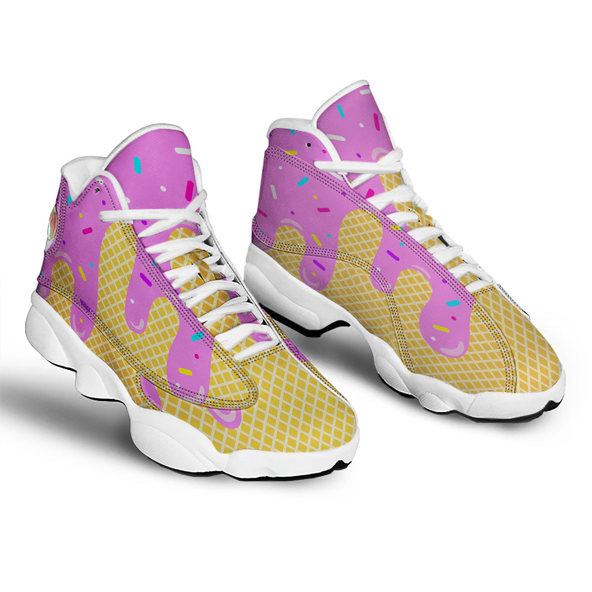 Melted Ice Cream Pink Print White Basketball Shoes-grizzshop