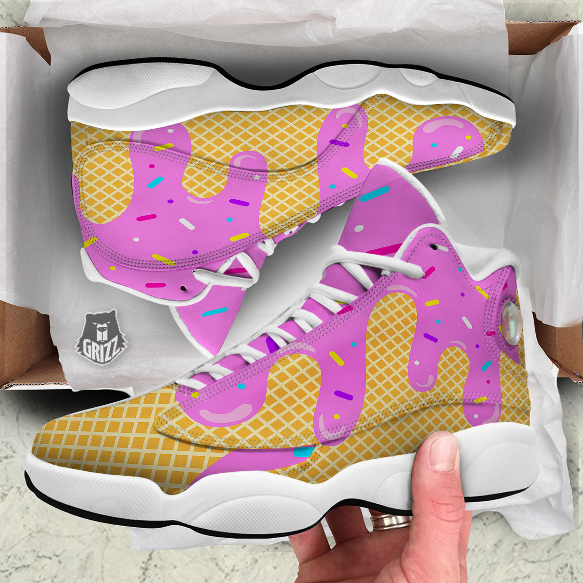 Melted Ice Cream Pink Print White Basketball Shoes-grizzshop