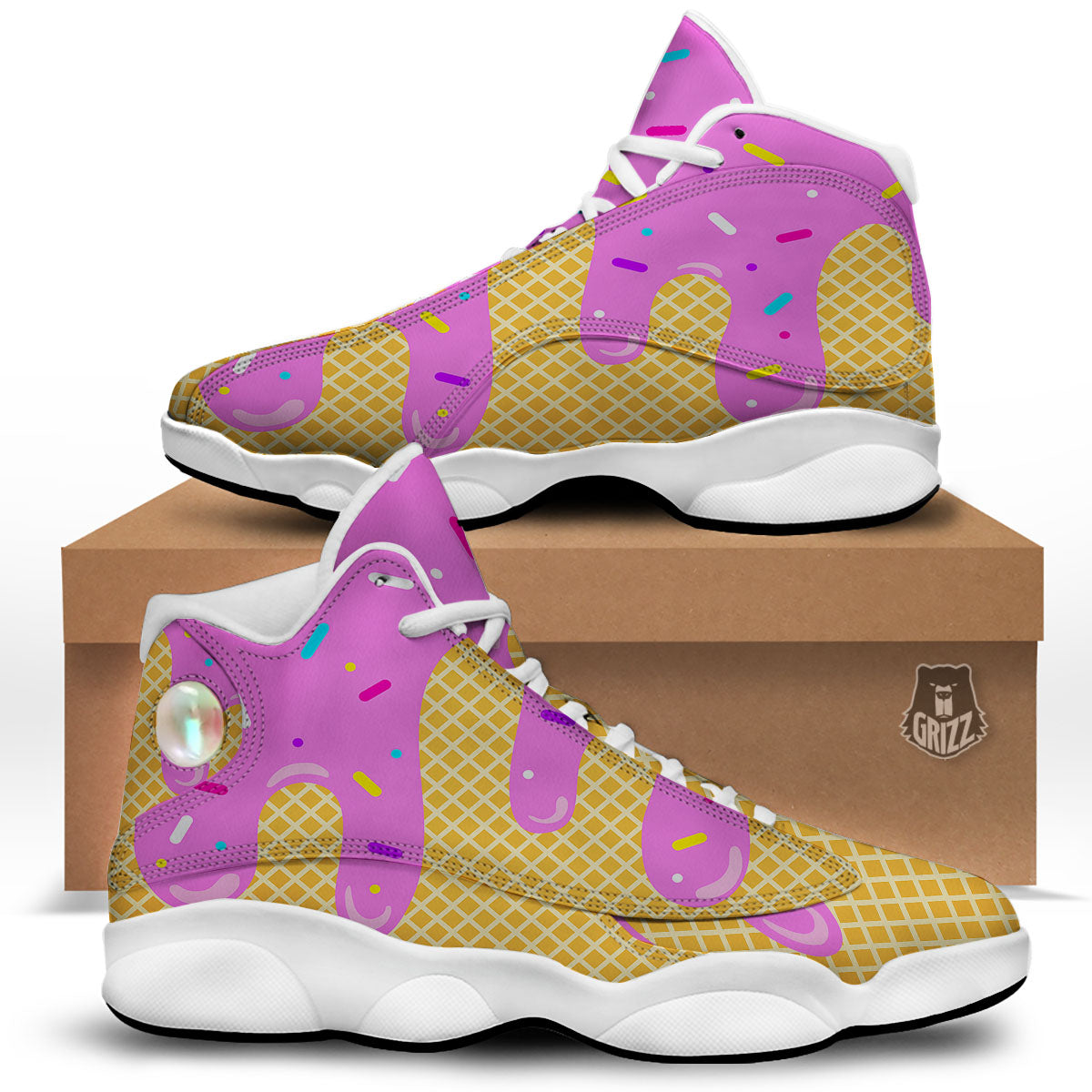 Melted Ice Cream Pink Print White Basketball Shoes-grizzshop