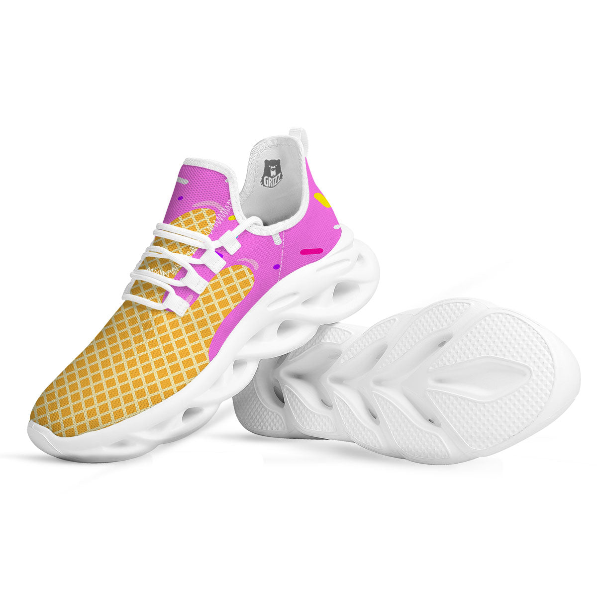 Melted Ice Cream Pink Print White Running Shoes-grizzshop