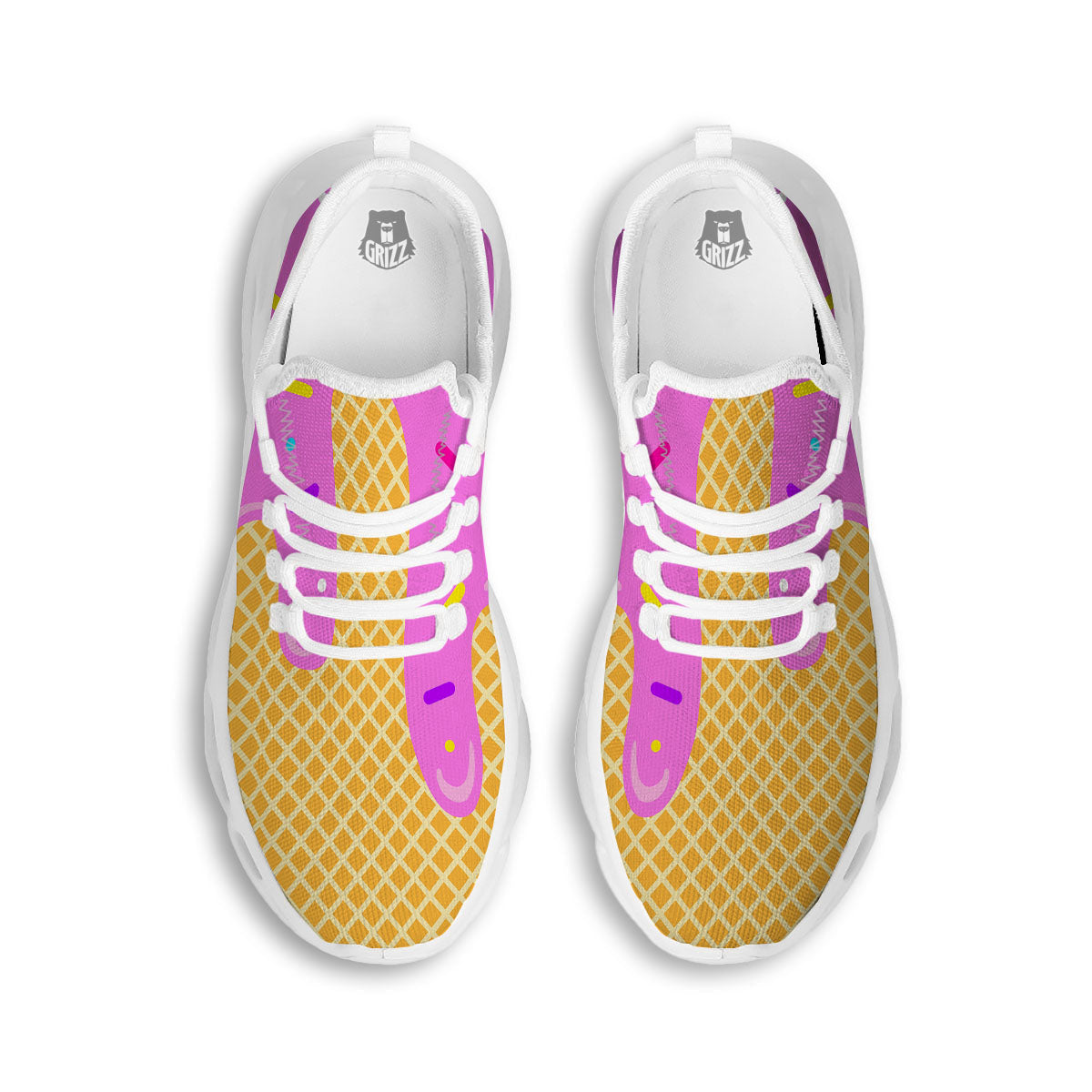 Melted Ice Cream Pink Print White Running Shoes-grizzshop