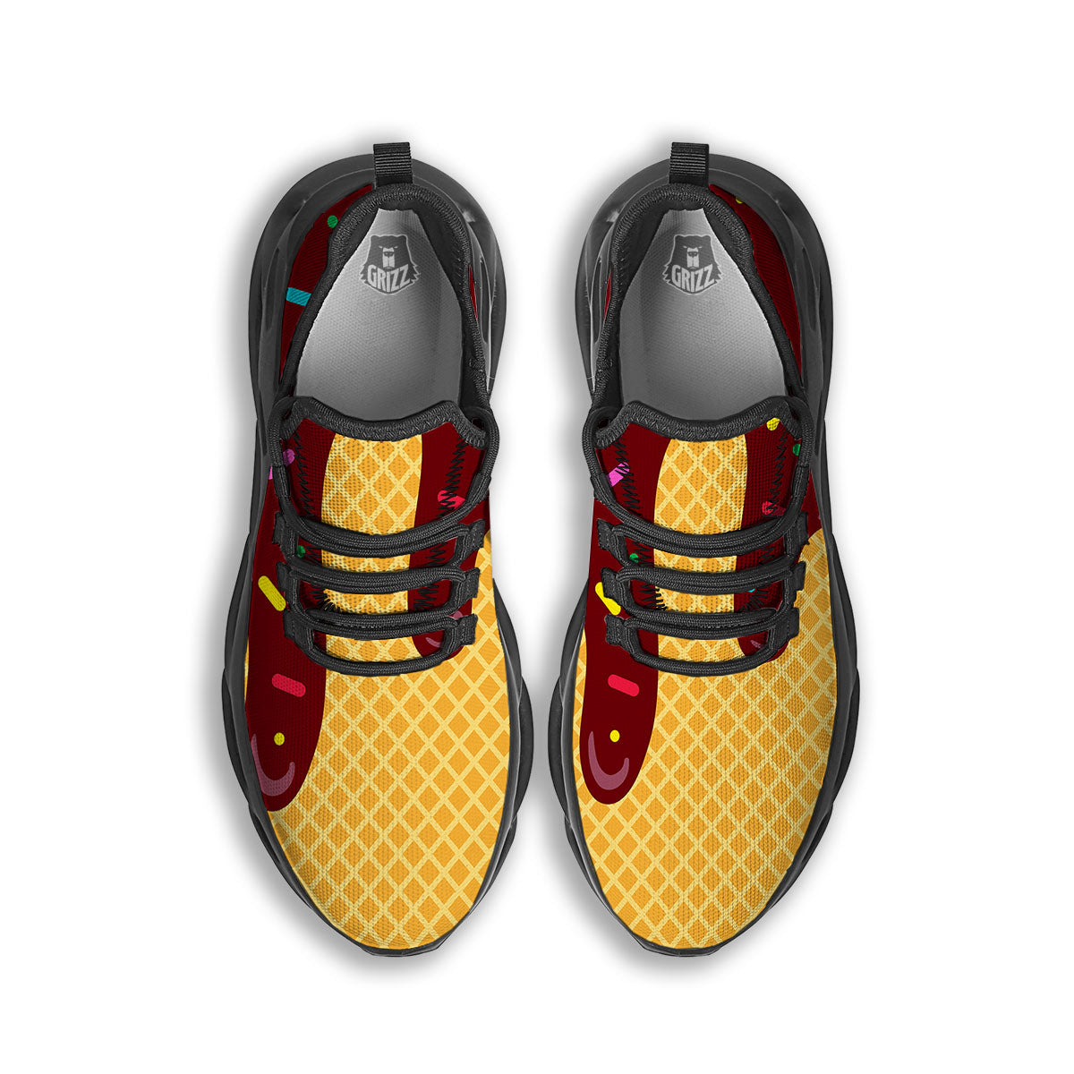 Melted Ice Cream Print Black Running Shoes-grizzshop