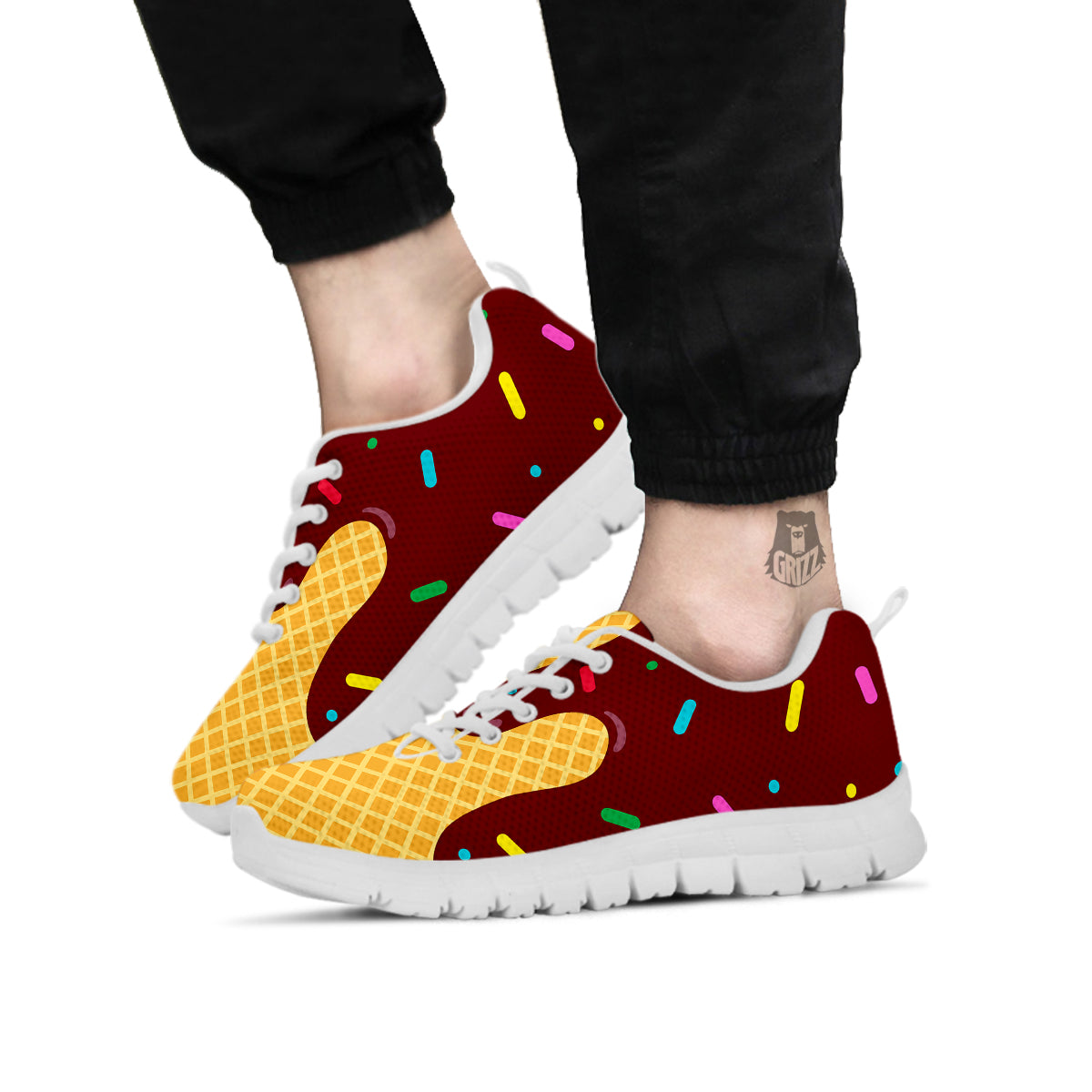 Melted Ice Cream Print Pattern White Sneaker-grizzshop