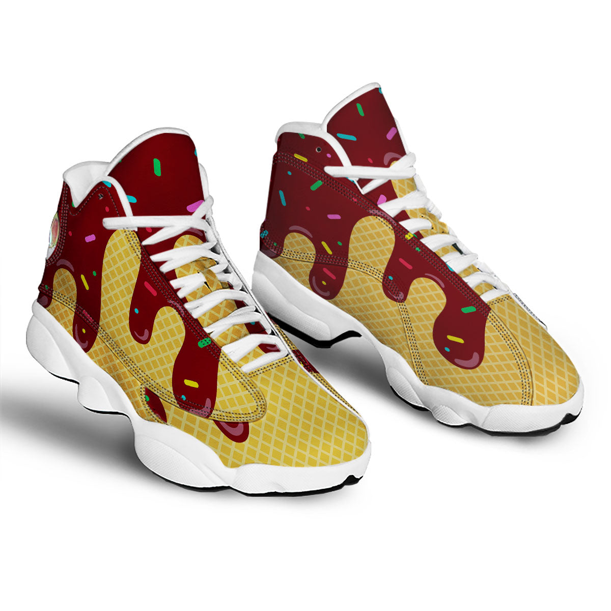 Melted Ice Cream Print White Basketball Shoes-grizzshop