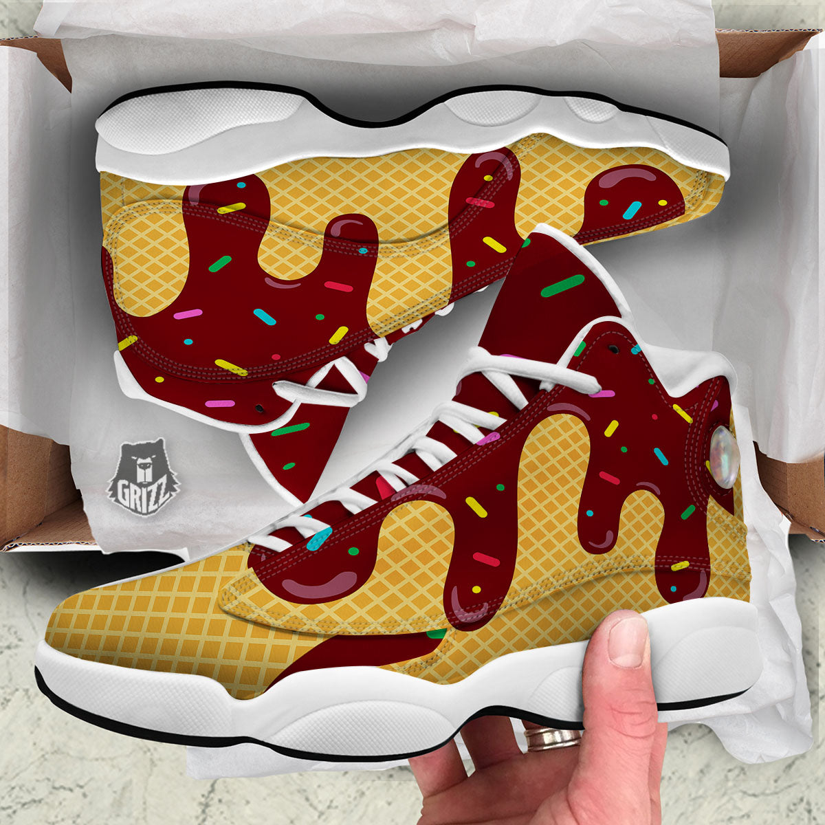 Melted Ice Cream Print White Basketball Shoes-grizzshop