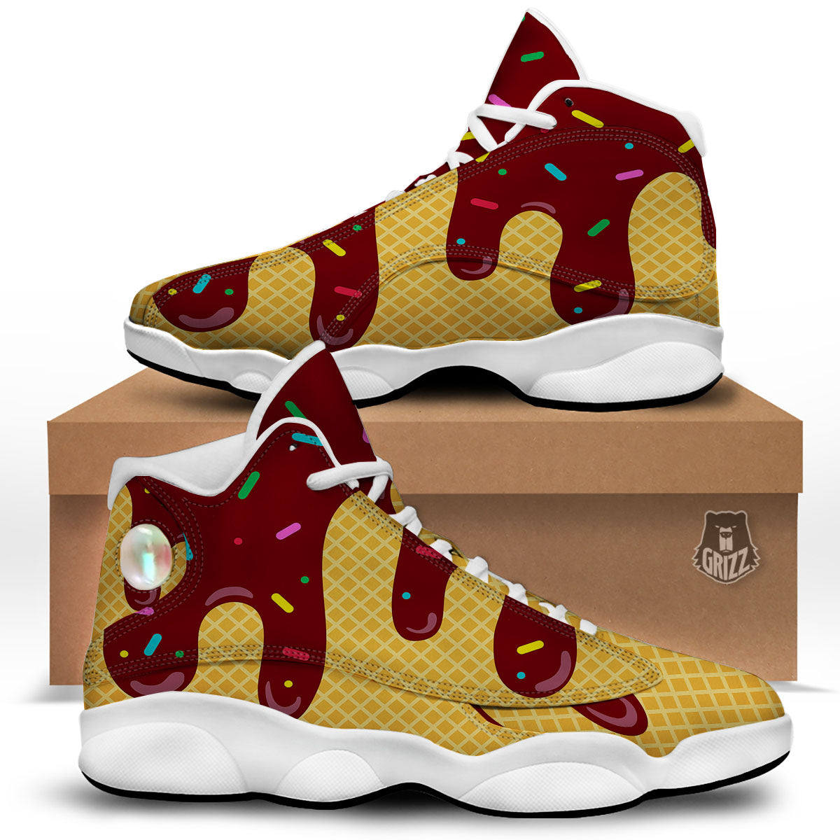 Melted Ice Cream Print White Basketball Shoes-grizzshop