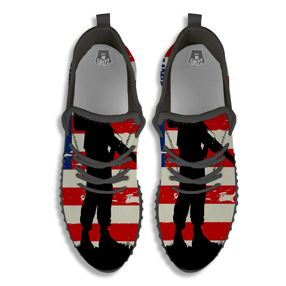Memorial War American Flag Print Black Walking Shoes-grizzshop
