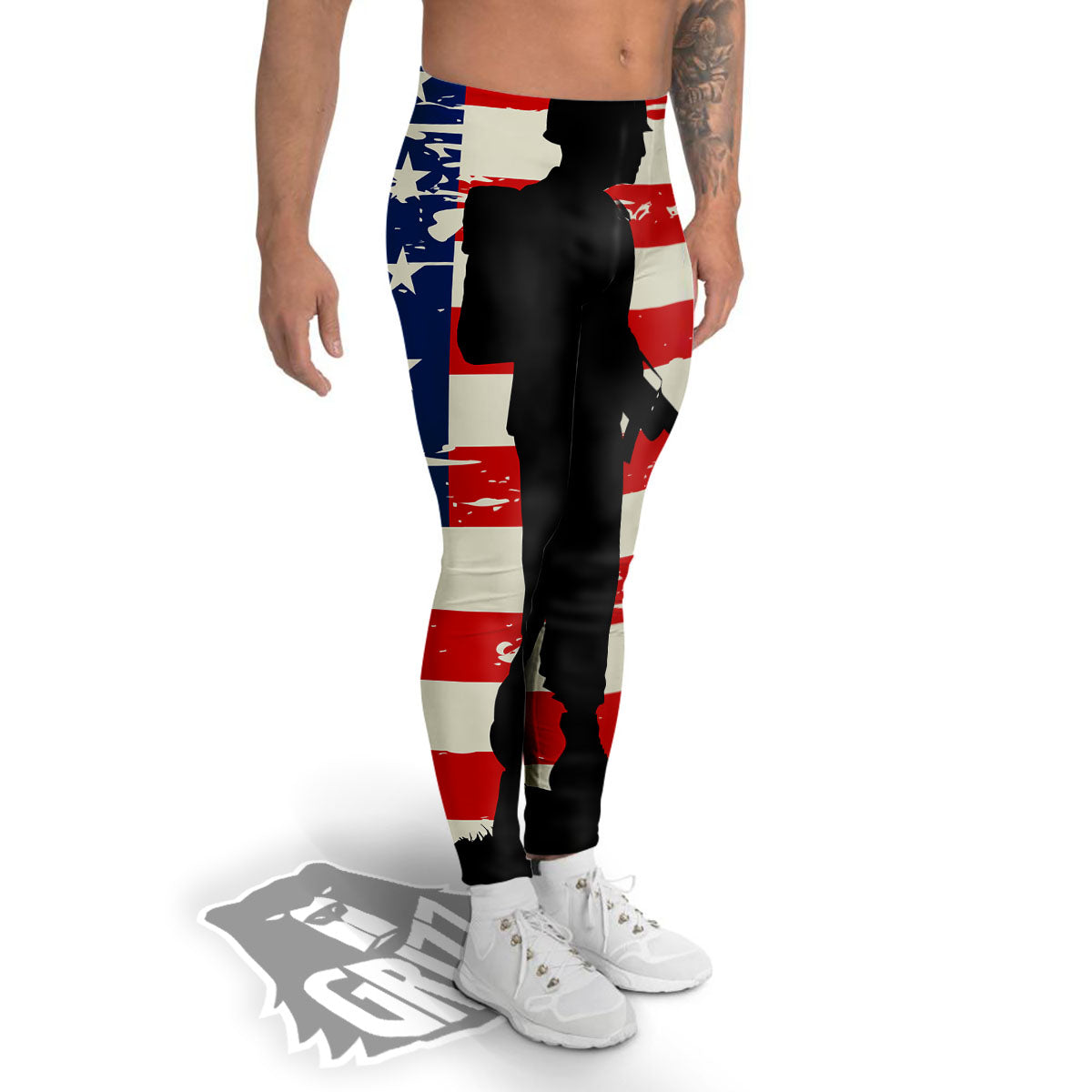 Memorial War American Flag Print Men's Leggings-grizzshop