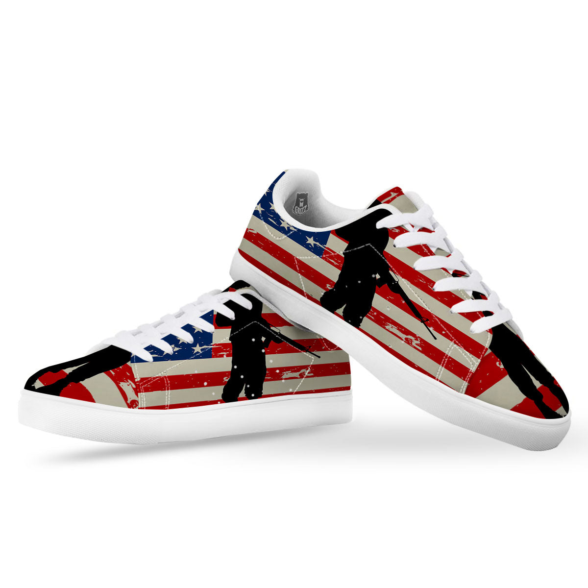 Memorial War American Flag Print White Low Top Sneakers-grizzshop