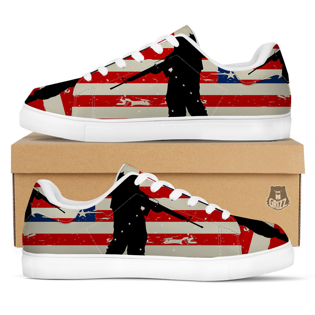 Memorial War American Flag Print White Low Top Sneakers-grizzshop
