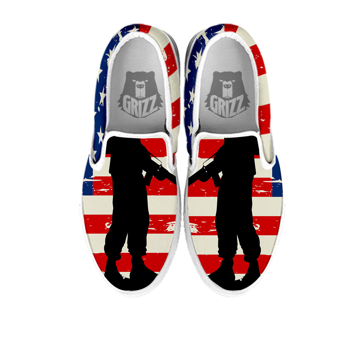 Memorial War American Flag Print White Slip On Shoes-grizzshop