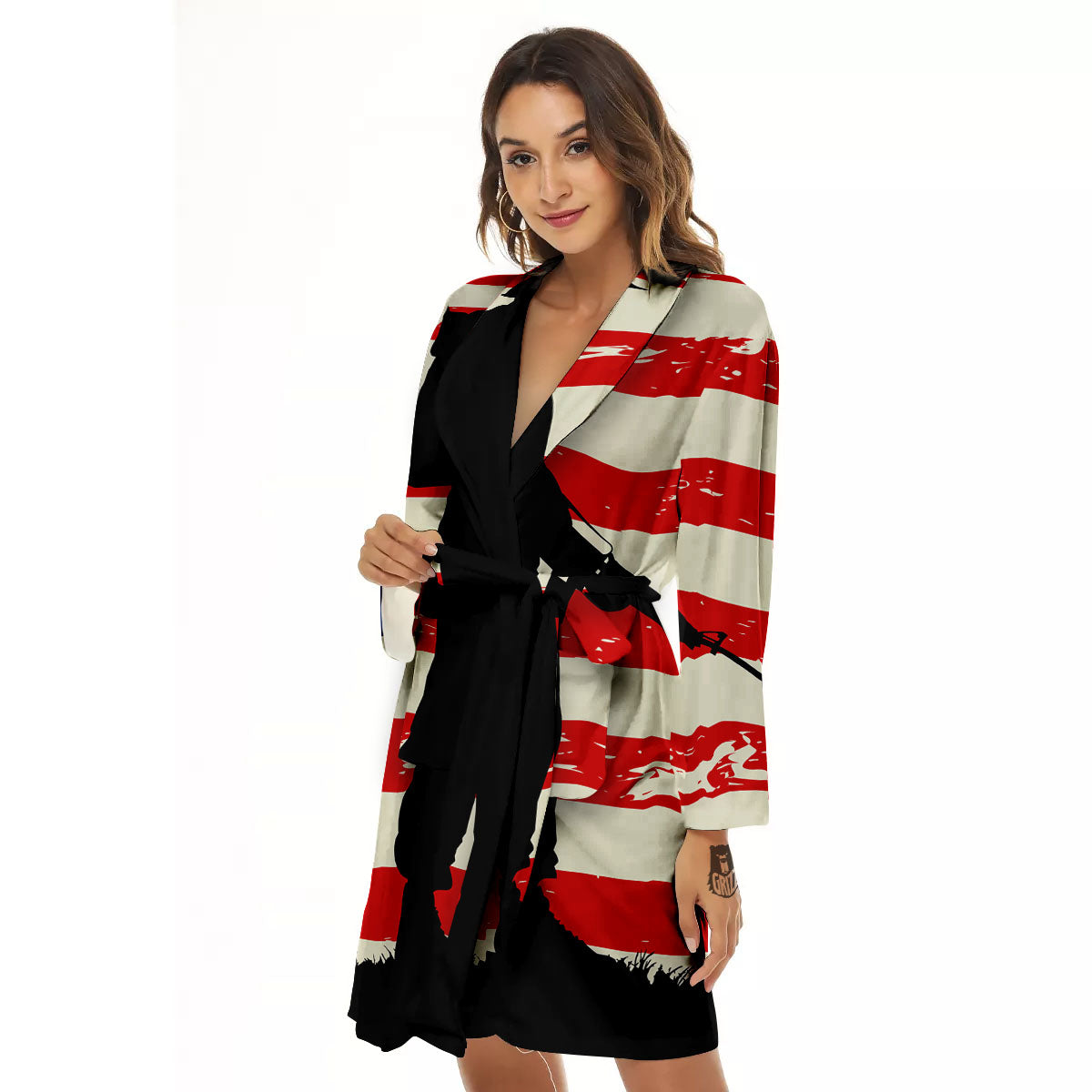 Memorial War American Flag Print Women's Robe-grizzshop