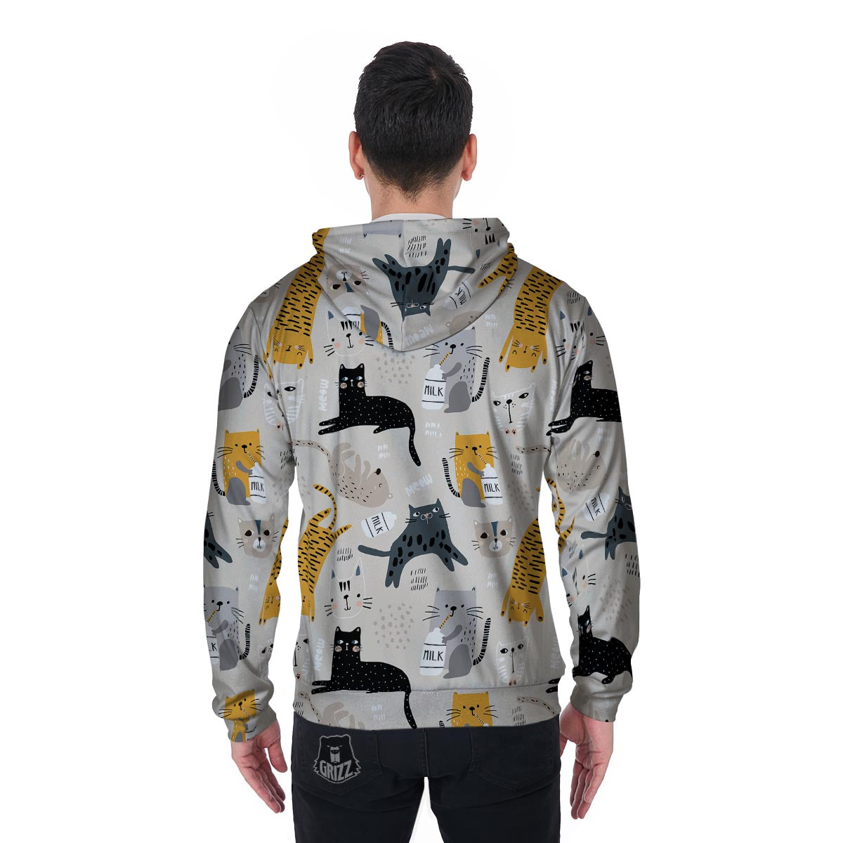 Meow Cat Print Men's Zip Up Hoodie-grizzshop