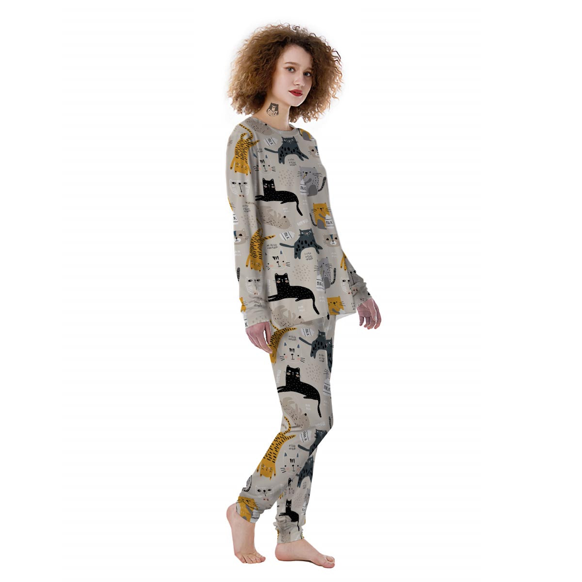 Meow Cat Print Women's Pajamas-grizzshop