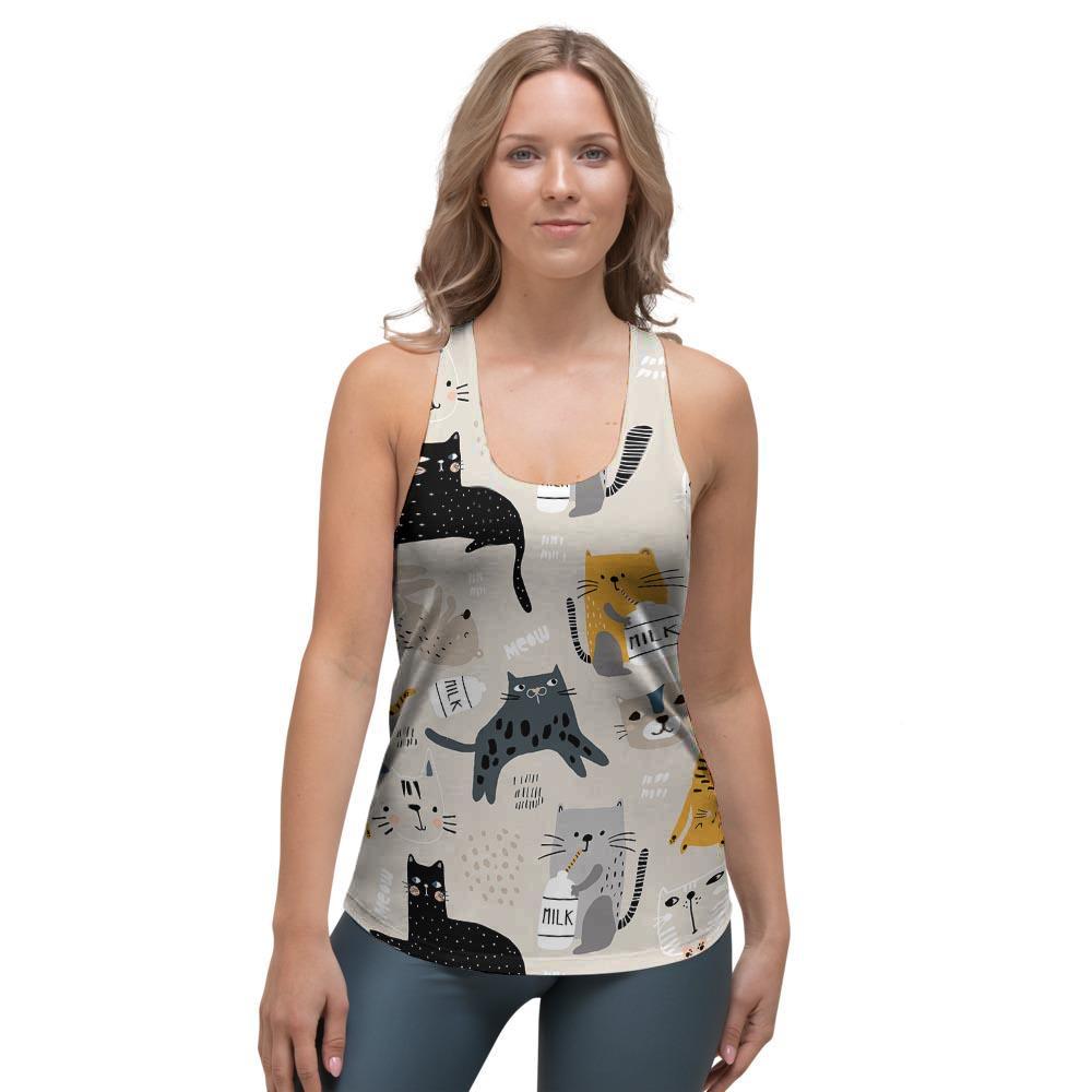 Meow Cat Print Women's Racerback Tank Top-grizzshop